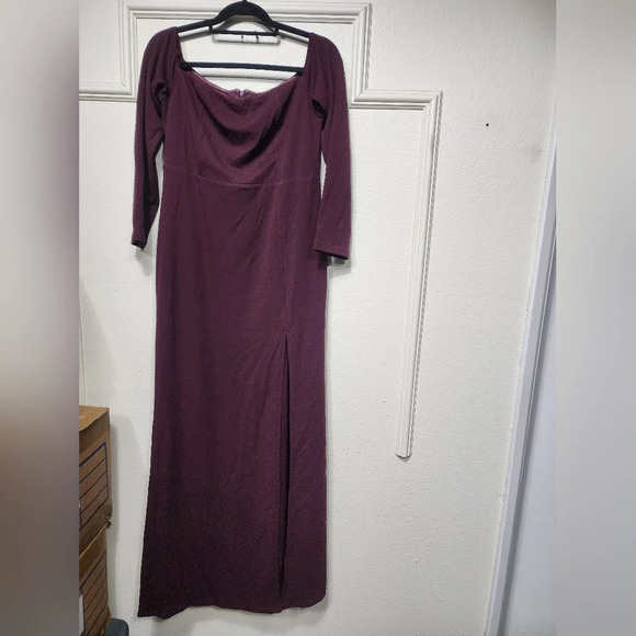 Lulus Alluring Sophistication Dark Plum Off-the-Shoulder Maxi Dress XL Wedding - Picture 6 of 9